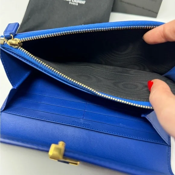 Saint Laurent Y-Chyc Authentic Royal Blue Leather Zip Wallet – Gold “Y” Hardware - Picture 7 of 9